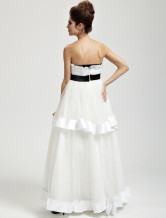 Assez blanche étage sans bretelles de mousseline de soie longueur Womens Masquerade Ball robe