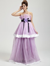 Romantique lilas Tulle étage sans bretelles longueur Womens Masquerade Ball robe