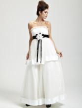 Assez blanche étage sans bretelles de mousseline de soie longueur Womens Masquerade Ball robe