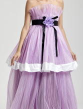 Romantique lilas Tulle étage sans bretelles longueur Womens Masquerade Ball robe