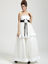 Assez blanche étage sans bretelles de mousseline de soie longueur Womens Masquerade Ball robe