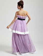 Romantique lilas Tulle étage sans bretelles longueur Womens Masquerade Ball robe