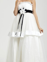 Assez blanche étage sans bretelles de mousseline de soie longueur Womens Masquerade Ball robe
