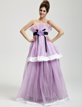 Romantique lilas Tulle étage sans bretelles longueur Womens Masquerade Ball robe