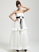 Assez blanche étage sans bretelles de mousseline de soie longueur Womens Masquerade Ball robe
