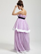 Romantique lilas Tulle étage sans bretelles longueur Womens Masquerade Ball robe