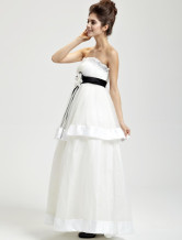 Assez blanche étage sans bretelles de mousseline de soie longueur Womens Masquerade Ball robe