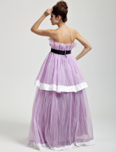 Romantique lilas Tulle étage sans bretelles longueur Womens Masquerade Ball robe