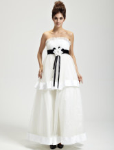 Assez blanche étage sans bretelles de mousseline de soie longueur Womens Masquerade Ball robe