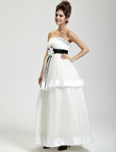 Assez blanche étage sans bretelles de mousseline de soie longueur Womens Masquerade Ball robe