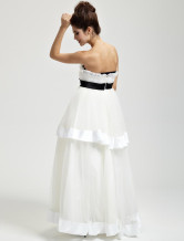 Assez blanche étage sans bretelles de mousseline de soie longueur Womens Masquerade Ball robe