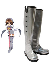 Card Captor Sakura Kinomoto Sakura Silver Faux Leather 1 1/5'' High Heel Cosplay Shoes