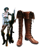 Devil May Cry 4 Lady Coffee Faux Leather 2'' High Heel Lace-Up Cosplay Shoes