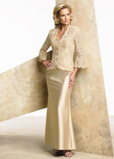 Popular Champagne Heart-shaped Collar Maxi Taffeta Mother Of the Bride Dress