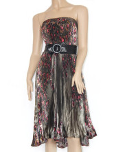 Paon gris unique Floral Silk comme Satin plissé Womens longues jupes