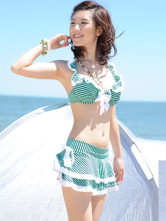 Green 82% Chinlon 18% Spandex Three-Piece Skirted Swimsuit