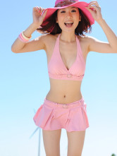 Pink 82% Chinlon 18% Spandex Three-Piece Skirted Swimsuit