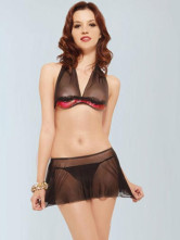 Black 95% Nylon 5% Spandex Halter V-Neck Ladies Camisole