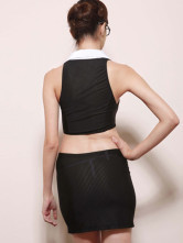 Noir et blanc 85 % Nylon 15 % Spandex sans manches Ladies Clubwear jupe définie