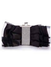 Black Satin 27*12cm Rhinestone Ladies Special Occasion Handbag