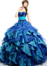 Robe bal de finissants de princesse bleue royale en tulle sans bretelles