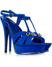 Sandales en bleu populaire à talons hauts en daim de peau de mouton 
