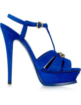 Sandales en bleu populaire à talons hauts en daim de peau de mouton 