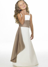 Sweet White Champagne Satin Spaghetti Straps Floor Length Junior Bridesmaid Dress