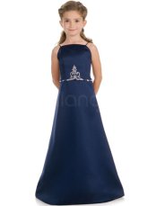 Amazing Royal Blue Satin Double Spaghetti Straps Floor Length Junior Bridesmaid Dress