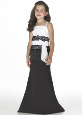 Lovely White Satin Thin Detachable Shoulder Straps Floor Length Junior Bridesmaid Dress