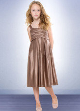 Cute Brown Satin Square Neck Junior Bridesmaid Dress