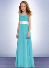 Amazing Blue Chiffon Square Neck Floor Length Junior Bridesmaid Dress