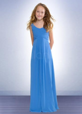 Charming Blue Chiffon Round Collar Floor Length Junior Bridesmaid Dress