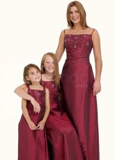 Gorgeous Wine Red Taffeta Thin Shoulder Straps Floor Length Junior Bridesmaid Dress