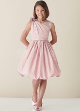 Lovely Pink Taffeta V-neck Knee Length Junior Bridesmaid Dress