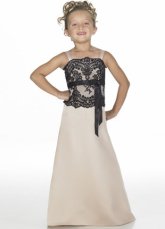 Cute Ivory Satin Double Spaghetti Straps Floor Length Junior Bridesmaid Dress