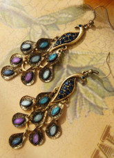 Fashion Retro Peacock Colorful 6.3cm Alloy Womens Clubwear Earrings
