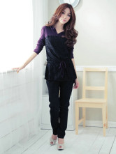 Superbe pourpre longues manches laine Womens Hoodie