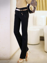 Pantalons Droits Féminins Coton Satin Noirs Sexy Splendides