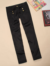 Pantalons Droits Féminins Coton Satin Noirs Sexy Splendides