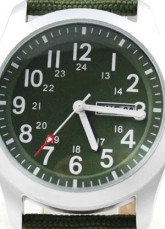 Quality Green Quartz Hardlex Crystal Case Canvas Leather Strap Splashproof Mens Watch