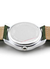 Quality Green Quartz Hardlex Crystal Case Canvas Leather Strap Splashproof Mens Watch