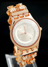 Glittery Golden White Quartz Alloy Case Splashproof Womens Watch