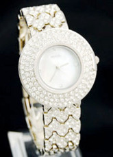Brillant d'argent blanc Quartz alliage affaire mentale Bracelet imperméable Womens Watch