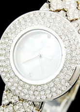 Brillant d'argent blanc Quartz alliage affaire mentale Bracelet imperméable Womens Watch