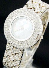 Brillant d'argent blanc Quartz alliage affaire mentale Bracelet imperméable Womens Watch