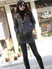 Gris foncé 80 % coton 20 % Spandex Zipper Ladies Long Hood