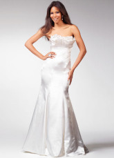 Silver Strapless Floor Length Satin Ladies Evening Dress