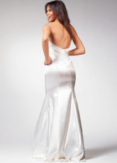 Silver Strapless Floor Length Satin Ladies Evening Dress