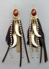 Vintage Fashion alliage coloré Feather Tassel Ladies boucles d'oreilles